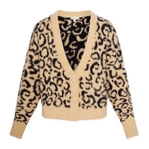 For Love And Lemons Frankie Leopard Fuzzy Tan & Black Cardigan Size S